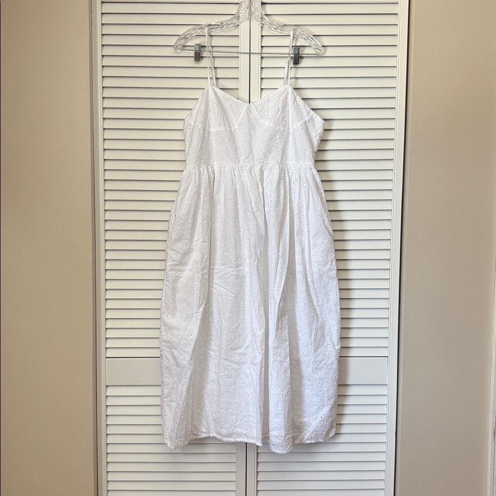 A New Day NWOT White Large Eyelet Midi Dress Cotton Pockets Bustier Corset Smock